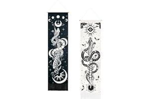 Yugarlibi Gobelin ścienny w kształcie węża, fazy księżyca, wiszący na ścianie, księżyc, słońce, czarno-biały, szkielet, gobeliny, gwiazdy, kwiaty i winorośle, gobelin ścienny do sypialni, salonu,