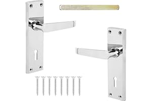 Neighbours Lane Door Handle - Straight Victorian Polished Chrome Door Handles Lever Lock for External Doors - Easy to Install & Durable Construction Material with Good Grip - 6”, 1 Pair