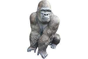 ‎ASPINAWORLD Aspinaworld wetterfeste Gartenfigur für außen, Gorilla Figur sitzt auf der lauer, 56 cm, Dekofigur Garten, Gartendeko aus Kunstharz