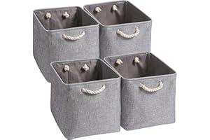 Mangata Cajas Almacenaje, 33 x 38 x 33 cmCestas almacenaje de Lona Engrosada Plegable con Asas de Cuerda para Ropa, Juguetes (Gris, 4 Pack)