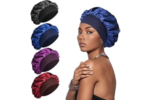 SWEET VIEW 4 Pcs Silk Bonnet, Silk Hair Wrap for Sleeping, Soft and Comfortable Satin Sleep Cap, Black, Navy, Purple, Burgundy