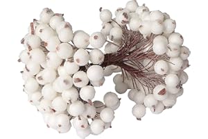 KKSTY 200 Pcs/100 Wired Berries Stems Artificial Frosted Berries Christmas Holly Berries Mini Fruits for Xmas Tree Decoration Wreath Garland Making Supplies…