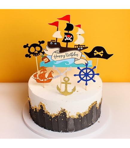 8 Decorazioni Per Torta A Tema Pirata Per Compleanno Bambini | Topper In Carta E Bambù Fai Da Te
