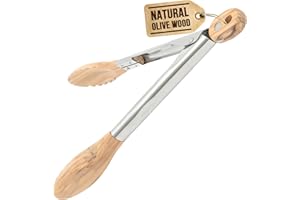 Boxiki Kitchen Pinces de Cuisine avec Embouts en Bois d'Olivier - Pinces Idéales pour BBQ, Salade, Grille-Pain, Pain & Cornichons - Fabriquées en Bois d'Olivier Naturel, Taille 28 cm