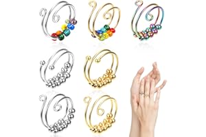 UINNOSSVC 7 Stück Fidget Ring Anti Stresst Ringe, Antistress Spielzeug, Anxiety Ring, Angst Spinning Ring Mit Perlen, Antistress Ringe Verstellbares Fingerspitzen Spielzeug Set, Stressringe für Frauen