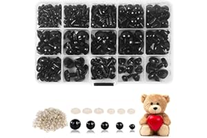 Yeux de Sécurité Amigurumi, 200 Pièces 5-12 mm Yeux de Sécurité avec Rondelles, Yeux de Sécurité Noirs, Yeux de Poupée en Plastique, Yeux de Sécurité en Plastique, Safety Eyes Crochet En Plastique