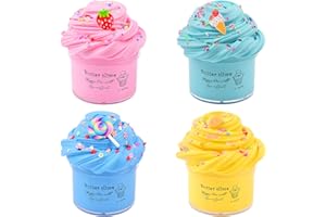 Bretohay Butter Slime Set - 4 Pack Fluffy Butter Slime, DIY Slime Kit for Kids Party Favour, Soft and Stretchy Poopsie Slime Surprise, Stress Relief Putty Toys for Girls and Boys