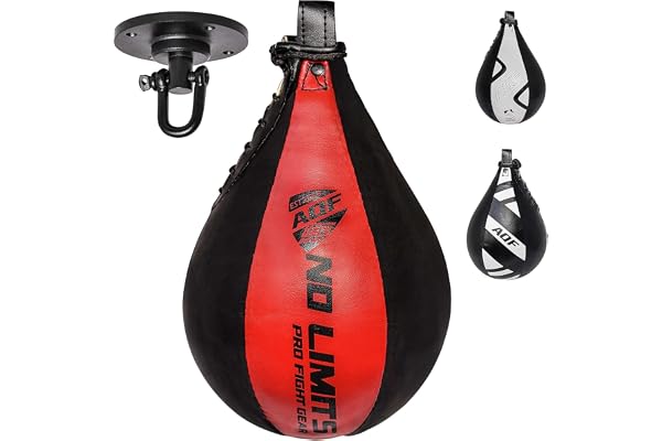 AQF Punching Ball Adulte Sac de Boxe en Cuir avec Fixations Kit d'entraînement Poire de Vitesse MMA et Pivotant Rotule Plafond