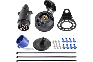 SPARKMOTO Anhänger Stecker Steckdose 7 Polig mit Kompletten Montagezubehör,inkl. Blau Anhängersteckerhalter Metall Steckdose Anbauplatte,Wasserdicht Anhänger 7 poliger Stecker Steckdose (Gummi Kappe)