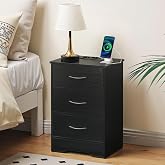 HOOBRO Bedside Table with Power Outlet, 3 Drawers Non-Woven Fabric, Side Table for Sofa, Narrow Table, for Bedroom, 2 AC Outl