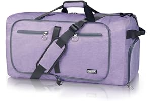 Fmeida Sac de Voyage Pliable, 65L Sac de Sport Homme Femme, Sac Weekend Imperméable avec Compartiment à Chaussures, Sacs de Voyage avec Bandoulière Sac de Gym pour Camping Randonnée Voyage (Violet)