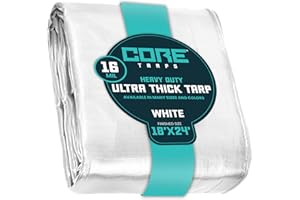 Core Tarps Lona de protección Lona Impermeable con Ojales, (5.5m X 7.3m, 265 g/m²) 16 Mil, Funda Protectora para Techo, Barco, Muebles, Jardín, Piscina, Coche, Blanco