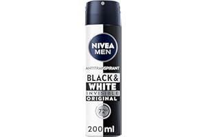 NIVEA MEN Déodorant Spray Black & White Invisible (1 x 200 ml), déodorant homme anti-traces blanches et jaunes, anti-transpirant anti odeur & humidité, protection efficace 72 h, sans alcool