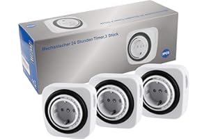 M EGA MEGACUBE Mechanischer 24 Stunden Timer, Plug-in Zeitregler, Mechanische Zeitschaltuhr mit Kindersicherung - Weiß - 3 Stück