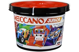 BANDAI - Meccano Junior Fass 150 Teile - Konstruktionsset 5 Modelle, 2 Werkzeuge, Anleitung, Aufbewahrungseimer - Aktivitäts-Kit Zusammenbau Spielzeuge & Fahrzeuge - Spielzeug ab 5 Jahren - APM19103