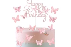 MCISKIN Topper per Torta di Compleanno Con Farfalla Rosa, Decorazioni a Tema Farfalla per Torte