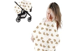 AXBEEAX Nursing Cover for Breastfeeding Breathable Cotton Baby Breast Feeding Covers Infant Car Seat Blanket and Stroller Coverall (Little Bear)