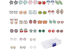 VBRHFRIF 30 Colorful Earrings Set, 1 Storage Box, Girls' & Children's Earrings - Cute & Sweet Styles