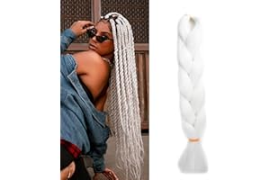 Gairyan Extensiones de Pelo Trenzas Africanas 1 Paquete 24" Pelo Sintetico Para Trenzas Natural Crochet Braiding Hair (Blanco)