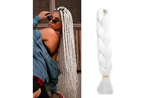 Gairyan Extensiones de Pelo Trenzas Africanas 1 Paquete 24" Pelo Sintetico Para Trenzas Natural Crochet Braiding Hair (Blanco)