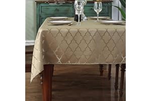 SASTYBALE Jacquard Tablecloth Flower Pattern Polyester Table Cloth Spill Proof Wrinkle Resistant Soft Table Cover for Kitchen Dinning Tabletop Decoration (Rectangle/Oblong,150 x 213(6-8 Seats), Gold)