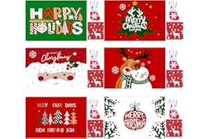 JOHIUX Christmas Placemats Set with 6 x Placemats+ 6 x Coasters + 6 x Cutlery Holder,Non-Slip Washable PVC Heat Resistant Placemats,Christmas Place mats and Coasters,Christmas Cutlery Pouches