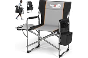 OVERMONT Oversize Directors Camping Chairs for Adults - 180kg Heavy-Duty Folding Outdoor Chairs with Foldable Side Table & Cooler Bag for Outside Festival BBQ Beach Picnic Fish