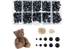MOVSTRIKER Safety Eyes for Crochet Toys, 400PCS Plastic Doll Eyes Including 200pcs Safety Eyes 200pcs Backings Assorted Size 5-12mm for Amigurumi Teddy Bear Eyes Doll Making Craft(5/6/8/10/12 mm)