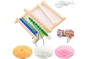 FGEN Weben für Kinder Set, DIY Holz Webrahmen Set 21 x 19cm Bespannen von Webrahmen, Holz Kinder-Webrahmen mit Farbige Wolle, Kettgarn und Zubehör, Webrahmen aus Holz Idea für Anfänger, Kinder