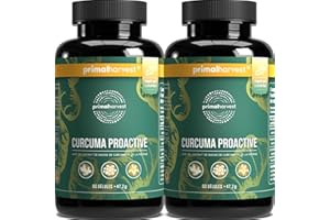 Primal Harvest® Curcuma Proactiv - 120 capsules de curcuma - Extrait de curcuma - Poudre de curcuma bio avec BioPerine - Capsules de curcuma - 95% curcumioïdes - Testé en laboratoire