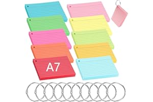Ticeed 500 tarjetas flash, Notas Adhesivas de Colores 10 colores Fichas tamaño A7 con 10 Anillos Tarjetas de Estudio de Papel Fichas para Rayar Tarjetas de Registro de Tareas(150g/m²)