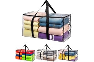 Atliberswo 4 Pezzi Borse da Trasloco 95L, Borsoni Trasparente con Chiusura Lampo e Coperchio, Impermeabili e Pieghevoli per Vestiti, Cuscini e Articoli da Campeggio