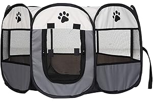 Youyijia Portable Pet Playpen Puppy Playpen Pet Dog Cat Playpen Cage Crate 91 x 91 x 58cm Soft Fabric Foldable Pet Indoor Outdoor for Rabbit Hamster Guinea Pig Gray