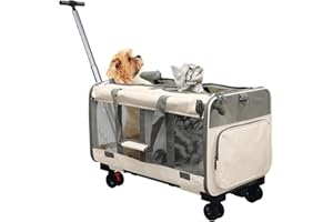 BOODPET Large Cat Carrier, Cat Carrier for 2 Cats, Foldable Pet Carrier on Wheels, 2-in-1 Detachable Compartments – with Free Cat Teaser Wand & Storage Strap