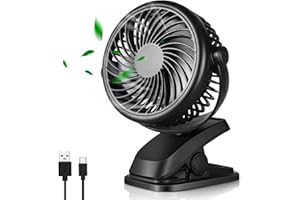 DIAOCARE USB Ventilator, Mini Ventilator mit Clip & 3 Geschwindigkeiten, Tragbarer 3600mAh Akku Ventilator, 720°Drehbarer Ventilator Leise für Schlafzimmer, Büro, Auto, Camping, Kinderwagen