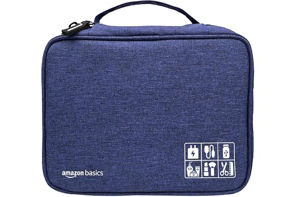 Amazon Basics Travel Organiser for Electronic Accessories, Flexible Padded Dividers, Waterproof, Foam Padding, for Cables, Chargers, Hard Disk, Power Bank