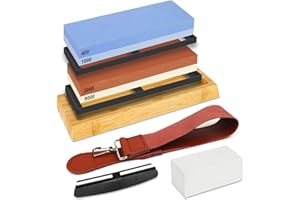 RISEMART Knife Sharpening Stones Set, Professional 400 1000 3000 8000 Grit Whetstone for Sharpening Knives with Flattening Stone, Non-Slip Base, Angle Guide (8 Pcs)