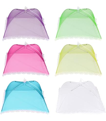 Lot 6 Couvertures Nourriture Maille Pop-Up Zaxiva - Housses Pliables 3 Tailles Pour Pique-Niques, Barbecues Et Extérieur (Vert, Bleu, Rouge)