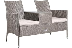 ‎CASARIA Casaria® Gartenbank Wetterfest Polyrattan Tisch Auflagen 320kg Belastbarkeit UV-beständig Garten Balkon Bank Möbel Sitzbank 2-Sitzer 143x55x88cm Creme