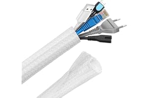 Hocerlu Flexibel 13mm-10m Kabelkanal, Selbstschließend Kabelschlauch Zuschneidbar, Perfekte Kabelmanagement für TV Computer Heimkino Automobilkabel, Bissfest für Katze Hund, Elegantes Weiß