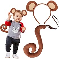 FUIPVGI 6-teiliges Affen Kostüm Set – Ohren & Schwanz Für Erwachsene & Kinder, Halloween & Karneval
