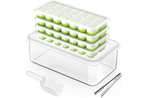 DOQAUS Tacka na kostki lodu z pokrywką i pojemnikiem premium, kostkarka do lodu, 4 opakowania, z certyfikatem LFGB, nie zawierająca BPA, do owsianki dla dzieci, whisky, owoców, zielona