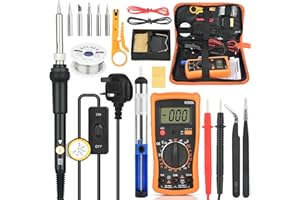 AUOKAI Soldador Estaño, Soldador Set De 60W Temperatura Ajustable 200-450°c Set Con Multímetro Digital Lcd, 5 Puntas De Soldar, Bomba Desoldadora, Tubo De Alambre De Estaño, Soporte De Soldador