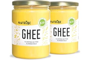 NUTRIBE Ghee Bio 500g | Beurre clarifié au lait de pâturage | Sans lactose, sans caséine, pour cuire sainement (Lot de 2)