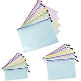 Elalove Lot de 15 Pochettes Zippées A4/A5/A6, Semi-Transparentes, 5 Couleurs Résistant à l'eau,Organisation Bureau/Voyage (3 