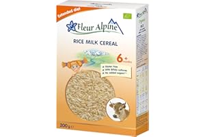 Ekologiczna kaszka ryżowa mleczna FLEUR ALPINE, Pyszny kleik dla niemowlaka z bifidokulturami, Pożywna i łatwa w przygotowaniu kaszka bezglutenowa bez dodatku cukru, Dla dzieci od 6 mies., 5 porcji