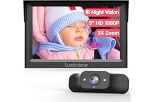LUCKVIEW Baby Car Camera BM1, 5" 1080P HD Display with IR Night Vision, 3X Zoom in Closer, Easy to Install Car Baby Camera for Rear-Facing View, Ideal Carseat Monitor for New Parents
