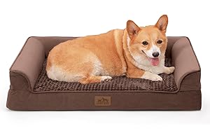 COZY KISS Divano impermeabile per cani, fodera impermeabile e fondo antiscivolo, letto per animali domestici in schiuma a forma di cassetta delle uova (marrone, M)