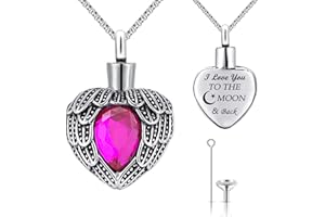 MUERDOU Urn Necklaces for Ashes Angel Wing Birthstone Charm Heart Cremation Jewelry Keepsake Holder Memorial Necklace Pendant