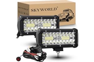 SKYWORLD 2 Pcs Faro da Lavoro led con 12v cablaggio, 18 cm 120W Spot Luci di Lavoro Fuoristrada Faretti Fendinebbia per Trattore Auto Camion Barca 4x4 ATV UTV, Impermeabile 6000K Bianca